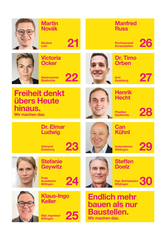 Kandidaten Plätze 21-30, für den Ulmer Gemeinderat zur Kommunalwahl am 9. Juni 2024